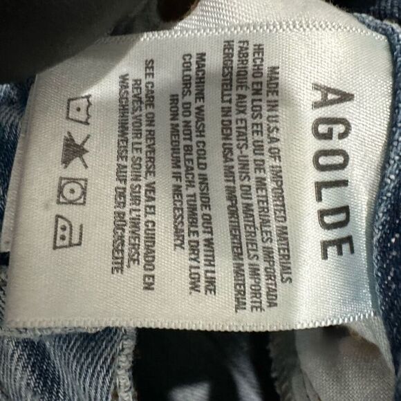 AGOLDE Riley Light Wash High Rise Button Fly Ankle Crop Distressed Hem Denim Jea - Picture 3 of 5